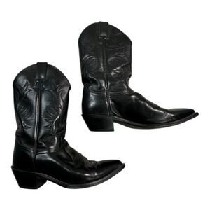 Justin Boots Black Leather‎ Cowboy Western Boots Mens 7.5B Style L4903